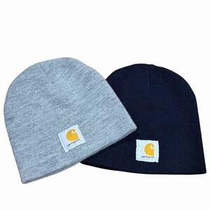 2 Carhartt Beanie Men One Size Gray & Black Lot of 2  Workwear Made In USA